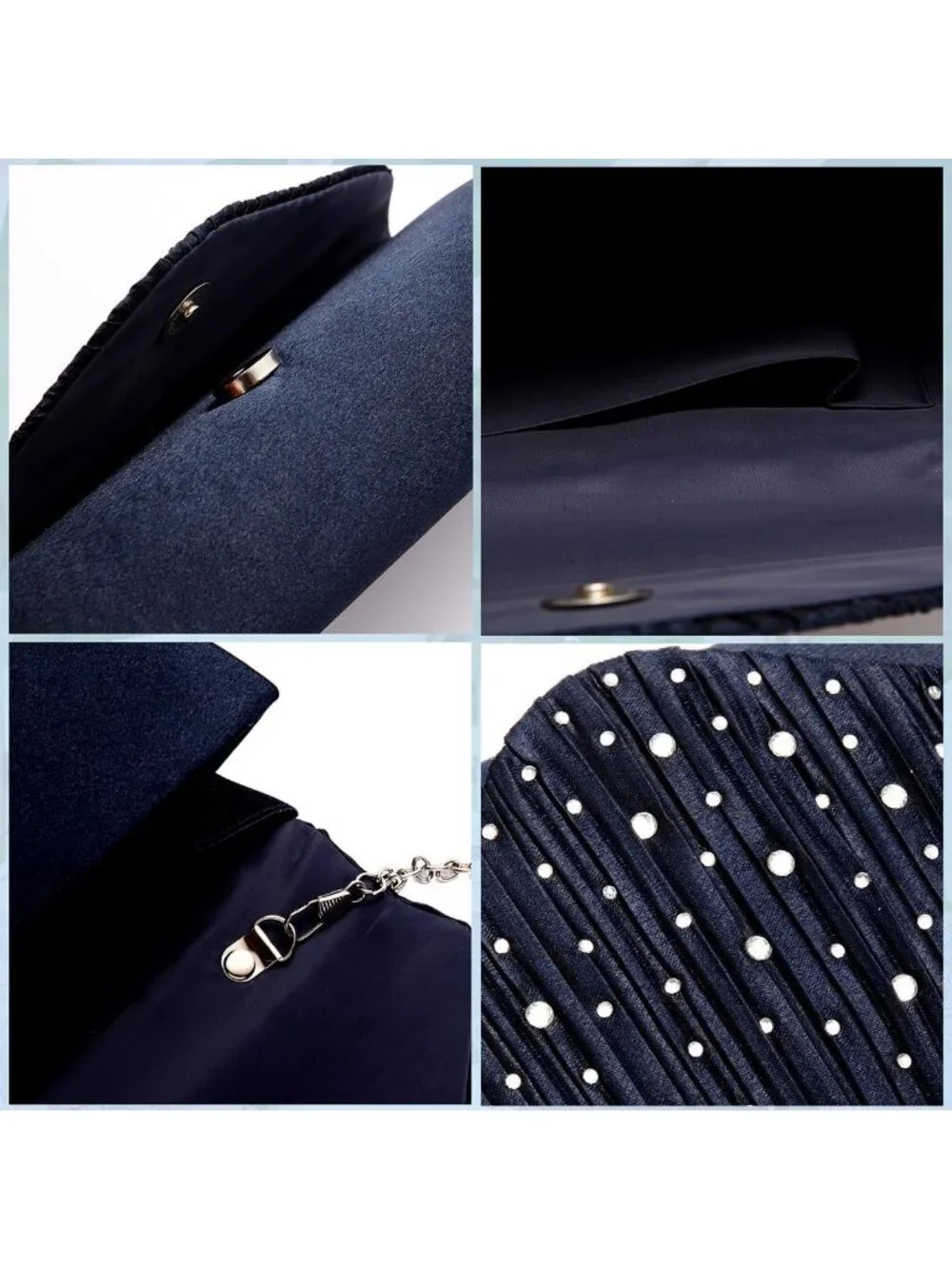 Women's Navy Rhinestone Clutch Purse For Evening Bag Wedding Handbags